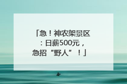 急！神农架景区：日薪500元，急招“野人”！