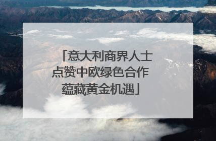 意大利商界人士点赞中欧绿色合作蕴藏黄金机遇